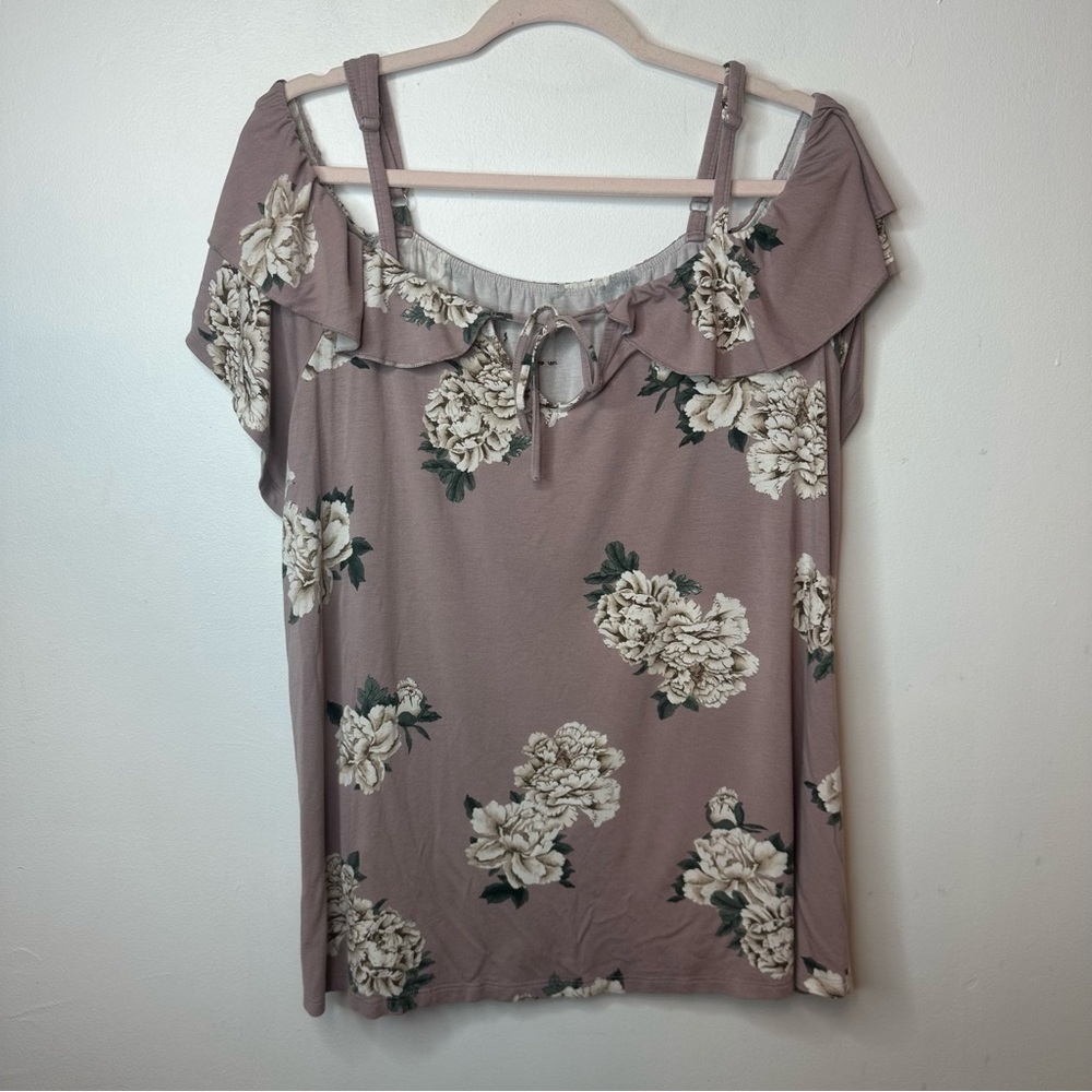 Torrid Super Soft Cold Shoulder Ruffle Top Purple Floral Plus Size 2X 2 Shirt